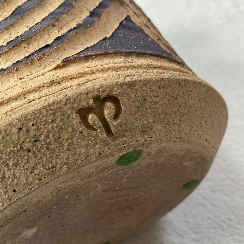 Signed Studio Pottery Vase 8” Blue Carved Stoneware Art Pottery - Picture 12 of 16